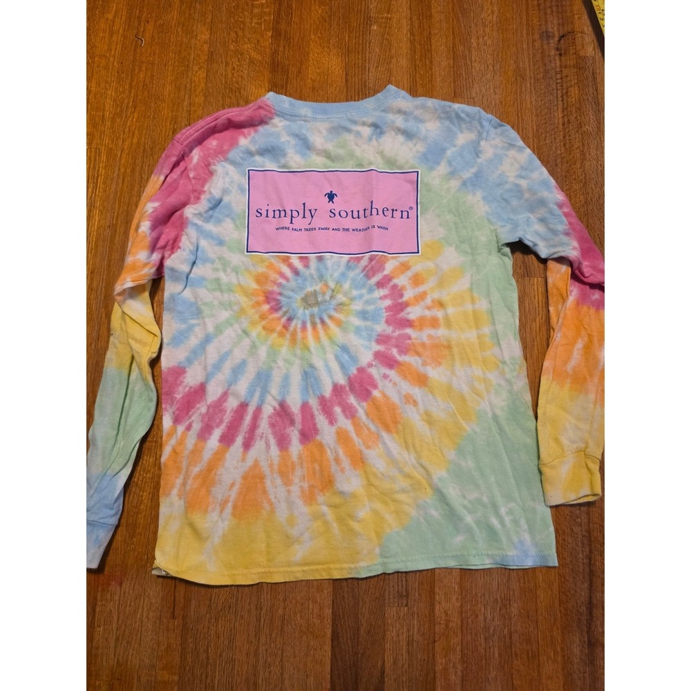 Simply Southern Youth Large Multi Color Pastel Tie Dye Long Sleeve T-Shirt